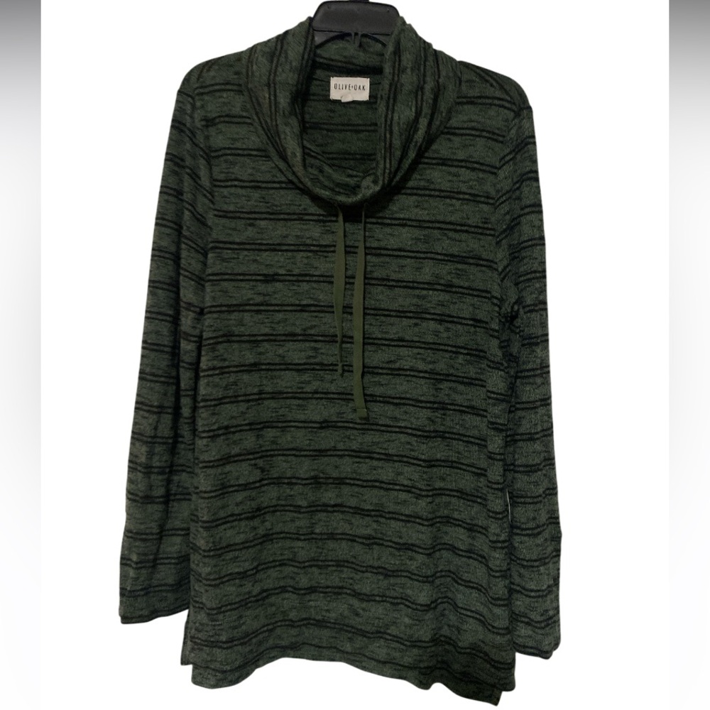 Olive & Oak Green Striped Cowl Neck Sweater - Size XL